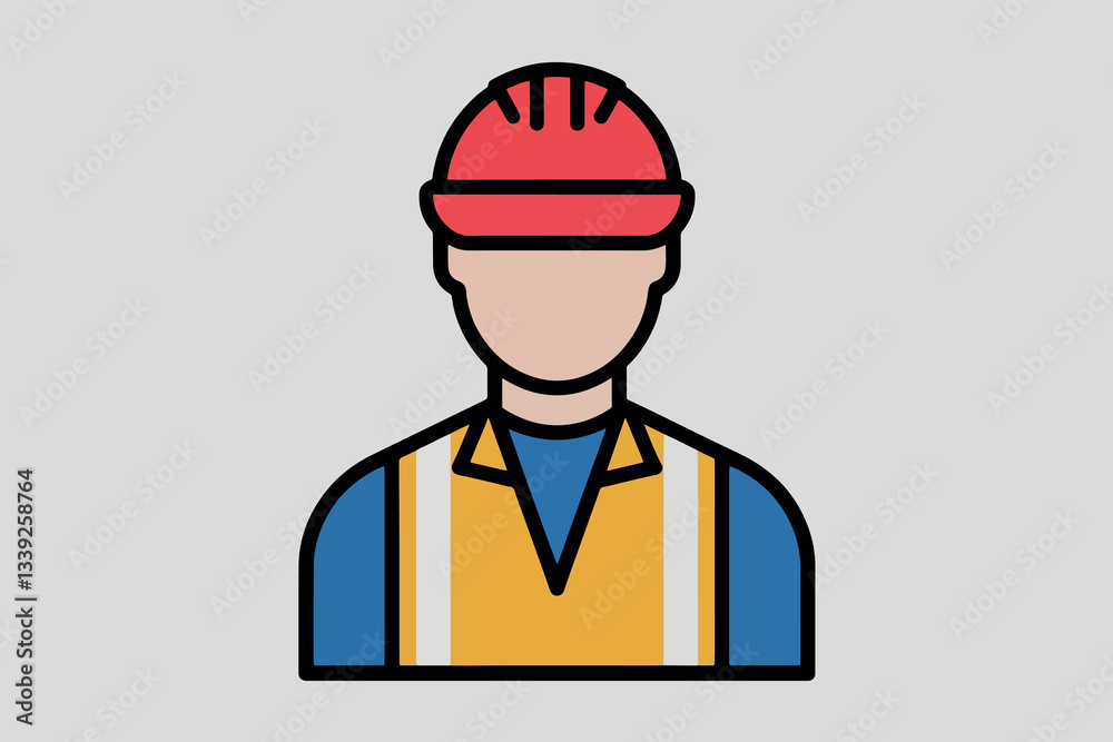 Worker icon with construction helmet, labor day concept Worker icon with construction helmet, labor day concept