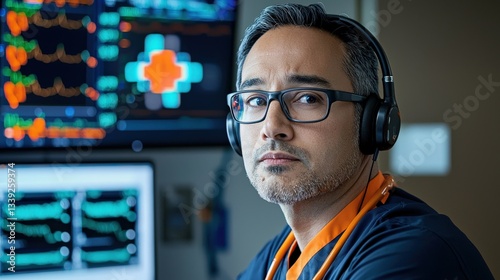 Focused Medical Professional Monitoring Patient Data in Hospital