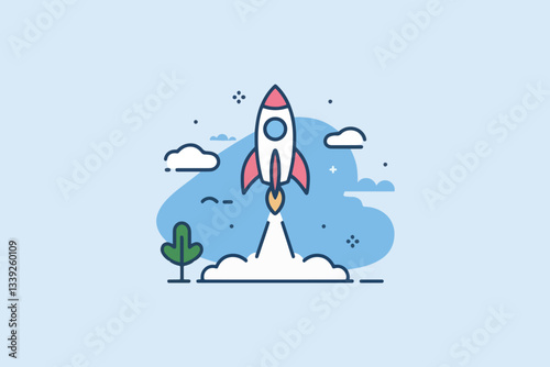 Rocket taking off, business and startup concept