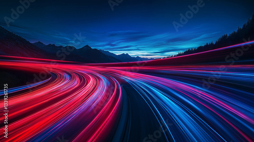 The road with red and blue light isolation background.
