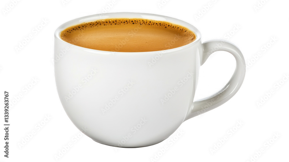 Fototapeta premium A pristine white cup filled with rich, steaming coffee, isolated on a transparent background.