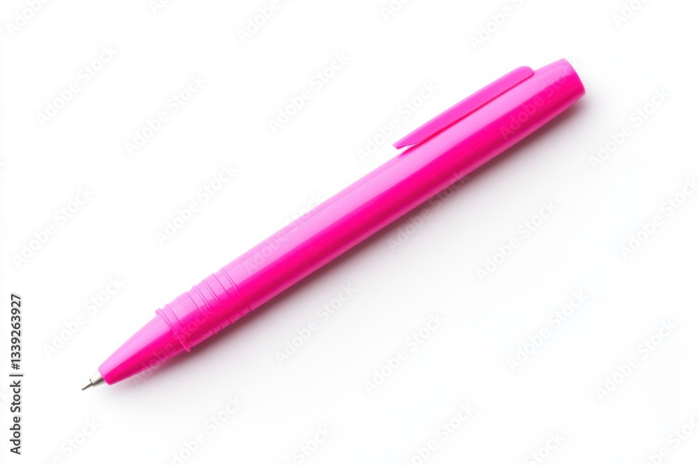 Pink highlighter pen on white background, top view, high contrast, commercial product photography, e-commerce product showcase Pink highlighter pen on white background, top view, high contrast, commercial product photography, e-commerce product showcase