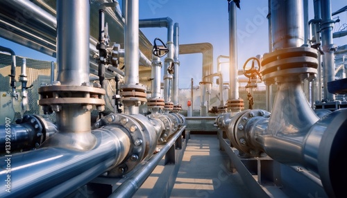 Wallpaper Mural Complex piping and machinery gleam under the soft evening light, symbolizing industrial strength. Torontodigital.ca