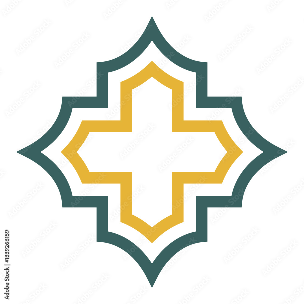 Fototapeta premium Islamic geometric shapes and ornamental frame icon line