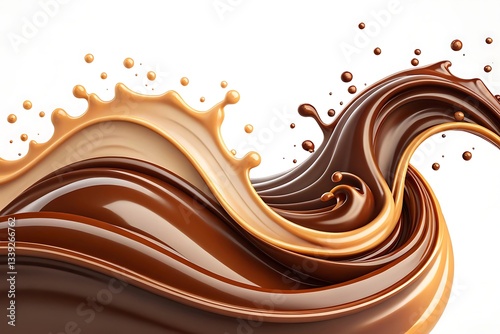 A Luscious Swirl Of Milk Chocolate And Caramel, A Delightful Dance Of Creamy Textures And Rich Flavors, Captured In A Dynamic Splash Against A Pristine White Background