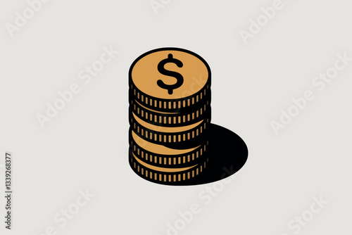 Stack of coins with a dollar sign, profitability concept.