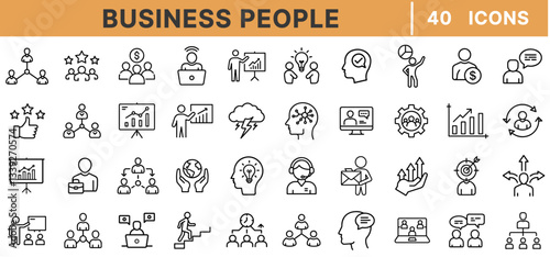 "Business People Icons – Teamwork, Leadership, Office Workers, Corporate Meeting, Business Communication, Professional Network, Employee Management, Vector Set"