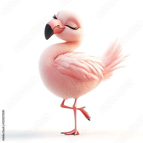 Pink Flamingo's Grace: A charming flamingo strikes a pose, exuding an air of peace. capturing the adorable nature and beauty of this graceful creature