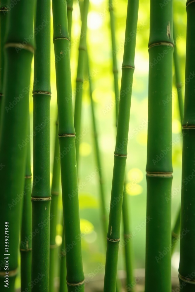 Fototapeta premium Interwoven bamboo, light filtering through, shadows, tropical, craft, green