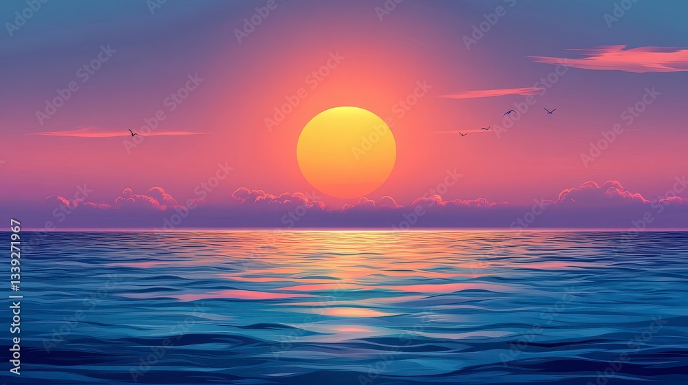 Serene Sunset over Calm Ocean Waters