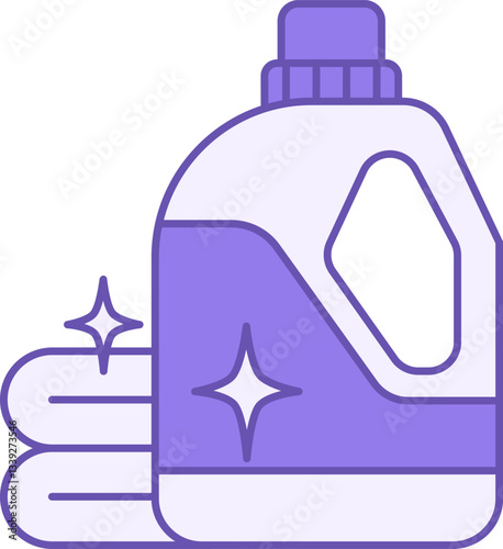 Colored Detergent Icon. Vector Illustration. Washing Powder and Towels. Plastic Container for Household Chemicals. Grocery Concept