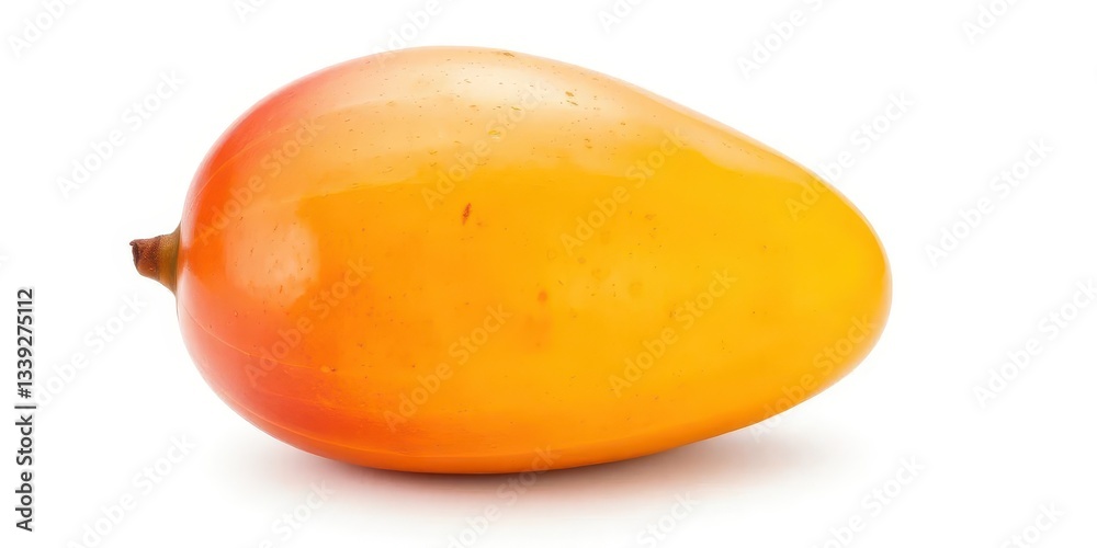 A single, ripe mango isolated on a pure white background, graphic, exotic A single, ripe mango isolated on a pure white background, graphic, exotic