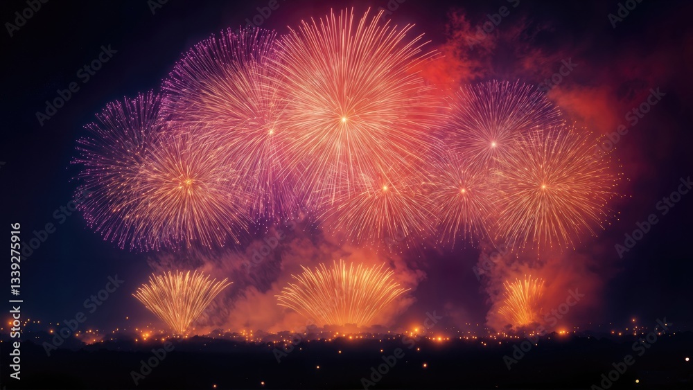 Spectacular Fireworks Display Lighting the Night Sky, Capturing Celebration and Festive Joy Spectacular Fireworks Display Lighting the Night Sky, Capturing Celebration and Festive Joy