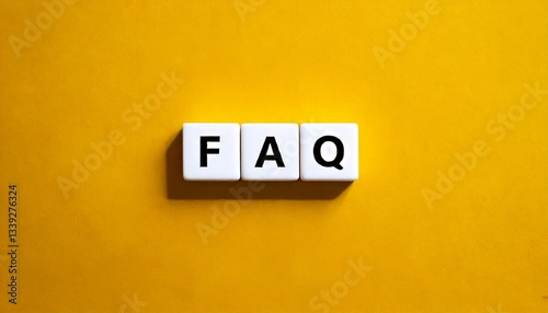 FAQ text word banner letter tiles on yellow background isolated modern simple aesthetics abbreviation frequently asked questions
