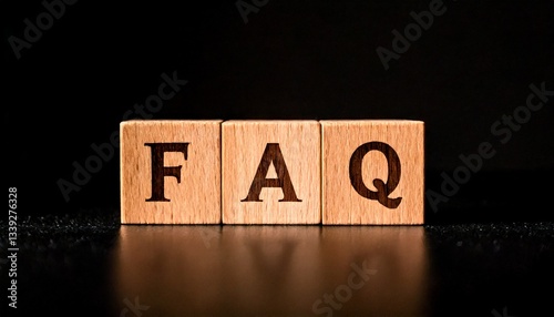 FAQ text word banner letter wooden tiles on black background isolated modern simple aesthetics abbreviation frequently asked questions