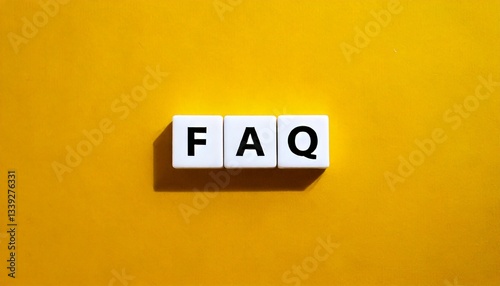 FAQ text word banner letter tiles on yellow background isolated modern simple aesthetics abbreviation frequently asked questions