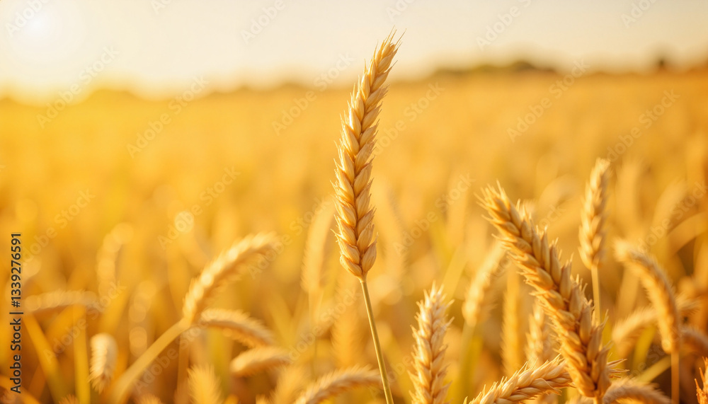 Fototapeta premium Golden wheat stalk isolated in vibrant field, nature's bounty