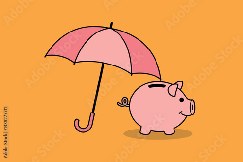 Piggy bank and umbrella, business and savings concept