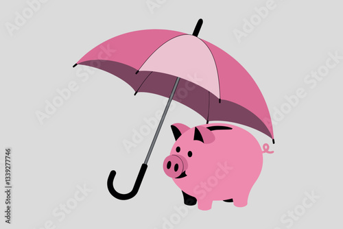 Piggy bank and umbrella, business and savings concept