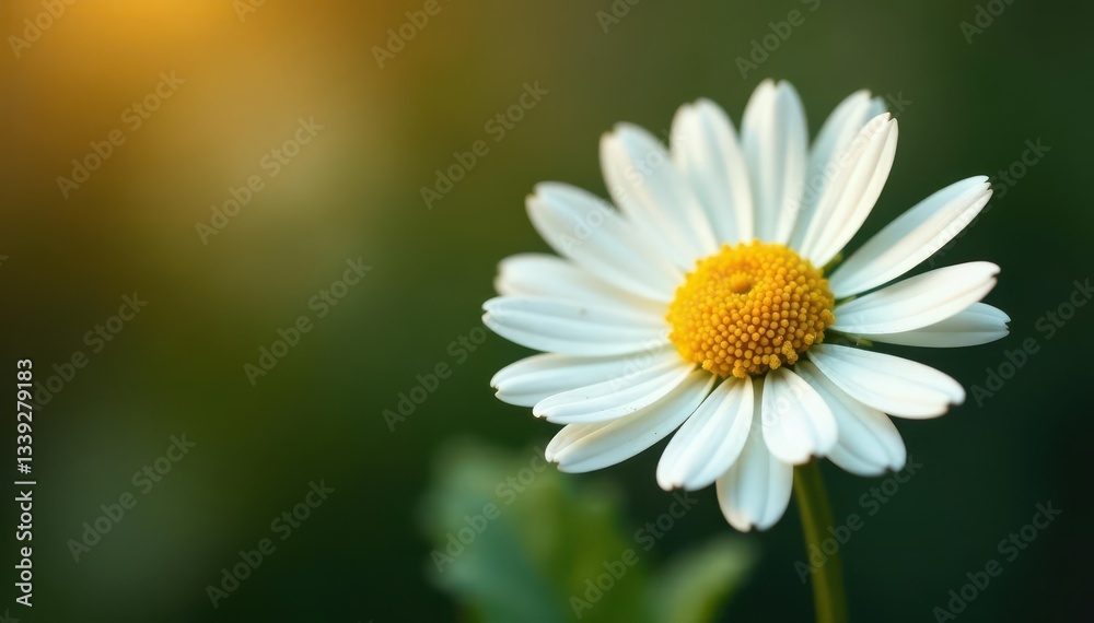 Single chamomile blossom, vibrant yellow disc florets , white, organic, yellow Single chamomile blossom, vibrant yellow disc florets , white, organic, yellow