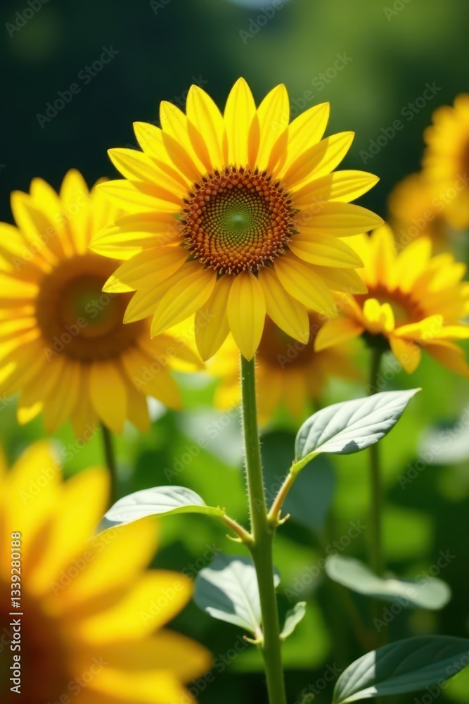 Fototapeta premium Vibrant sunflowers in full bloom, sunny garden , vibrant, closeup, day