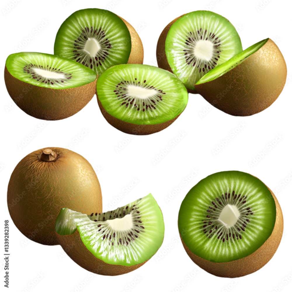 Fototapeta premium A Realistic Image Showcase of Kiwi fruit on White or PNG White Background 