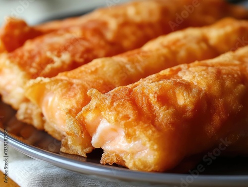 Battered Salmon Delightful Dinner Closeup on Plate Background