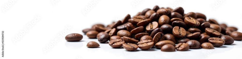 Pile of dark brown coffee beans isolated on white, brown, still life, espresso Pile of dark brown coffee beans isolated on white, brown, still life, espresso