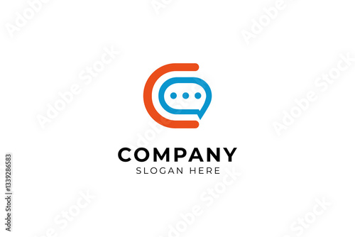 Initial Letter C Logo. Orange Speech Bubble Linear Rounded Style with Negative Space Chat Talk Icon isolated on White Background. Flat Vector Logo Design Template Element.