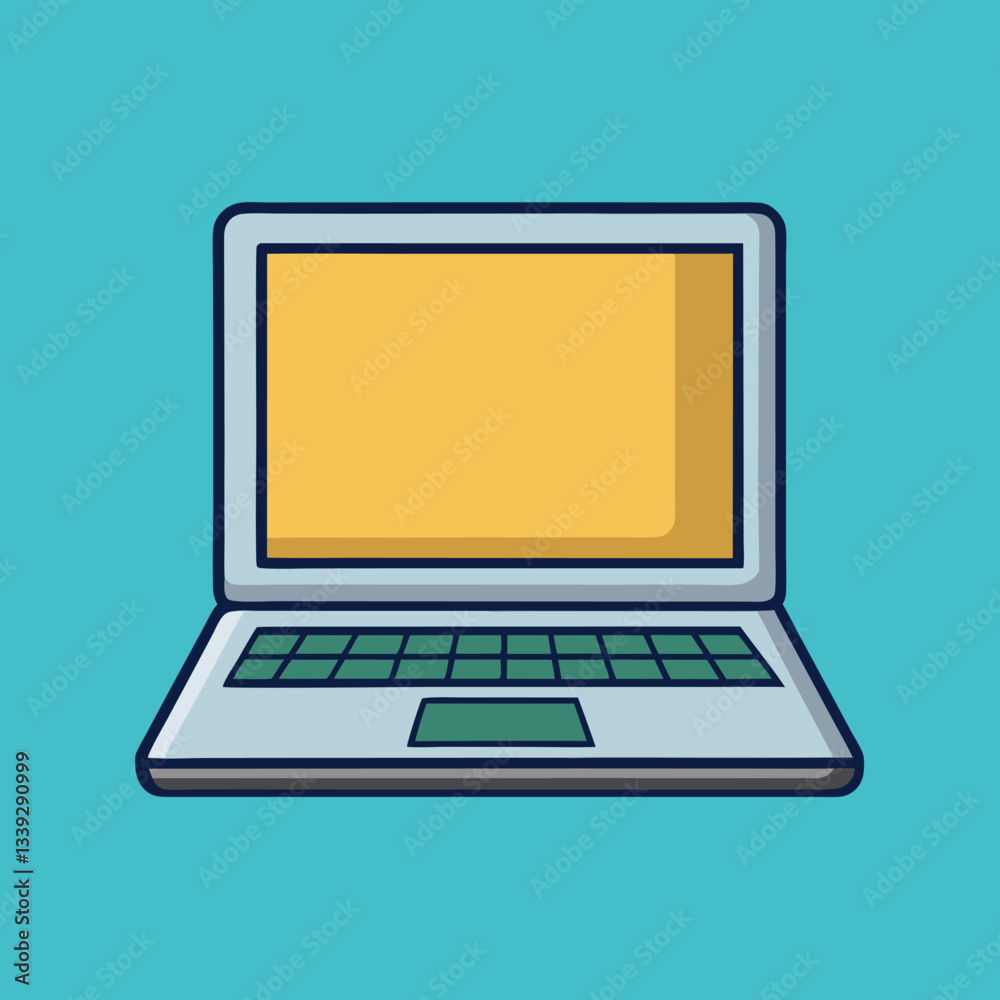 Laptop Vector Illustration, A vector illustration of a laptop with a teal screen and simple design, set against a yellow background.
Laptop Vector Illustration, A vector illustration of a laptop with a teal screen and simple design, set against a yellow background.