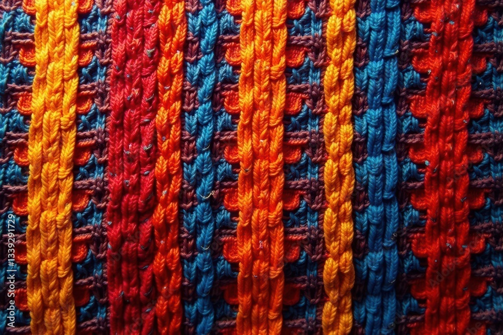 Obraz premium Intricate woven textile with bold, irregular stripes, background, closeup, vintage
