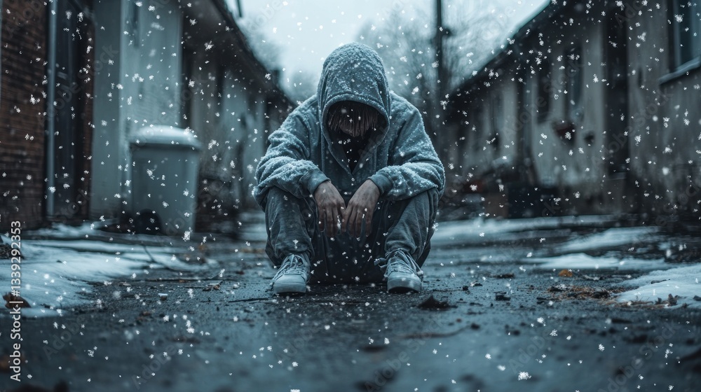 Obraz premium Solitude in the Snow: A Moment of Reflection