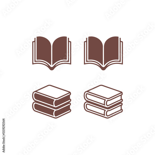 Set of brown book icons, including both open and closed book illustrations