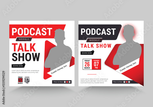 Podcast Chanel promotion for social media post template, Podcast Live Talk Show Square Flyer Social Media Post Template Layout
