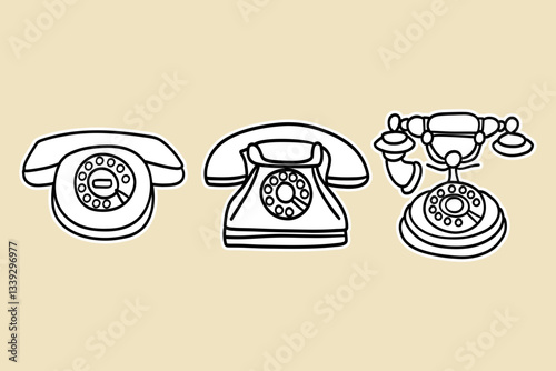 Retro rotary dial telephone sticker set.