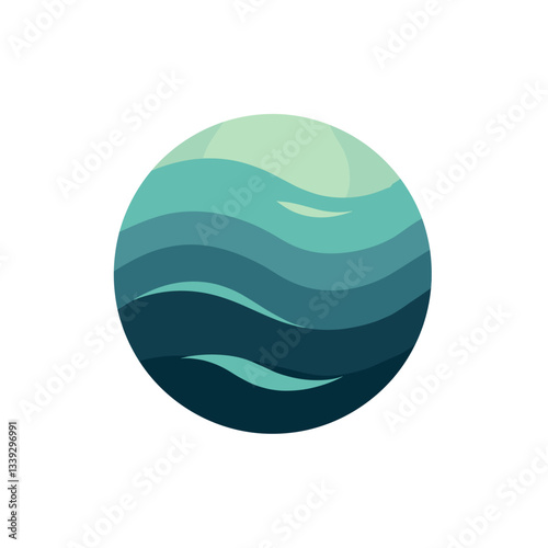 Ocean conservation icon, minimalistic design with geometric waves, modern concept