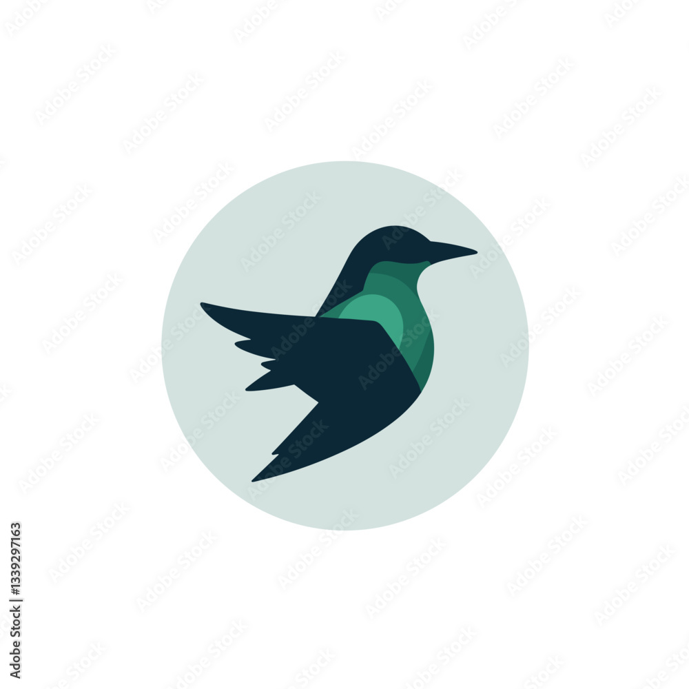 Bird conservation icon. A minimalistic hummingbird design in green tones, modern symbolism. Bird conservation icon. A minimalistic hummingbird design in green tones, modern symbolism.
