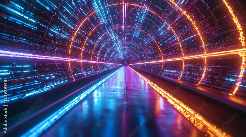 Obraz premium Futuristic Tunnel with Colorful Lights in Motion Effects