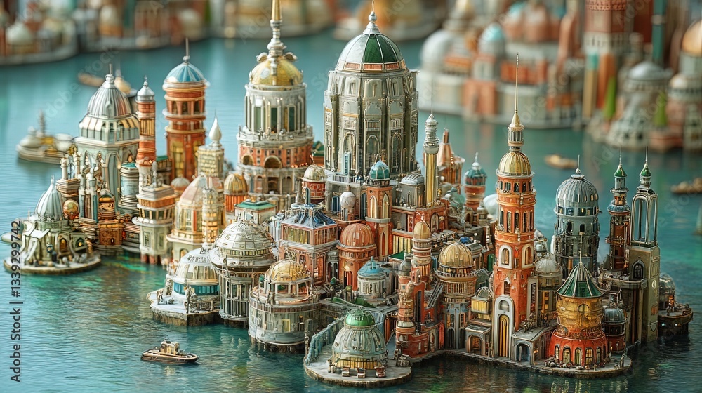 Fototapeta premium A sprawling sci-fi metropolis with facades that ripple like liquid light 