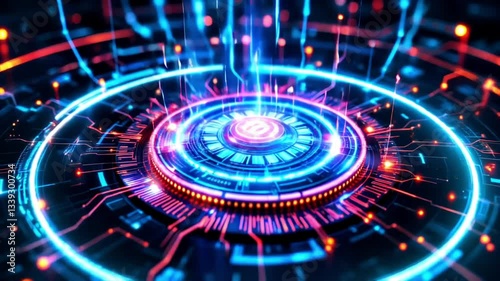 Wallpaper Mural A futuristic AI core hums with energy as glowing rings pulses of neon light and intricate digital pathways come to life around it  Torontodigital.ca