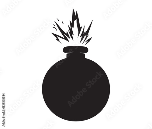 Bomb With Burning Fuse Isolated. Explosive Impact: Cartoon Bomb Icon.