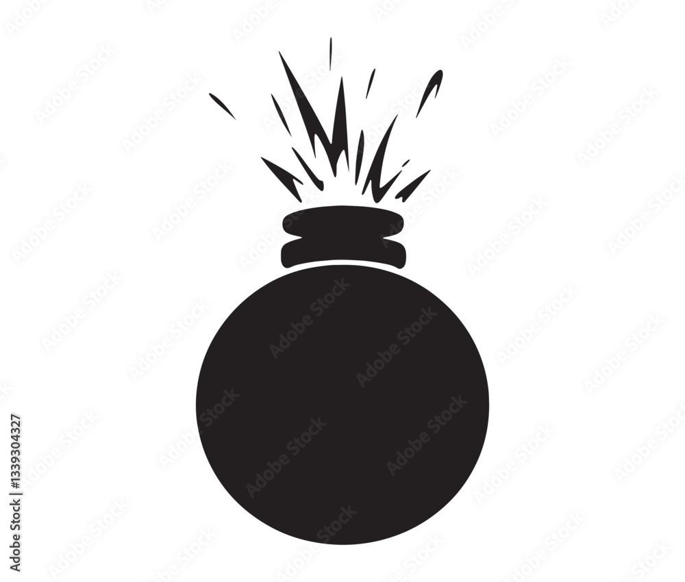 Bomb With Burning Fuse Isolated. Explosive Impact: Cartoon Bomb Icon.
