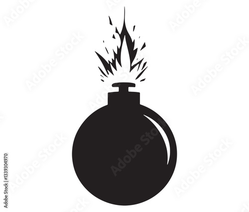 Bomb With Burning Fuse Isolated. Explosive Impact: Cartoon Bomb Icon.