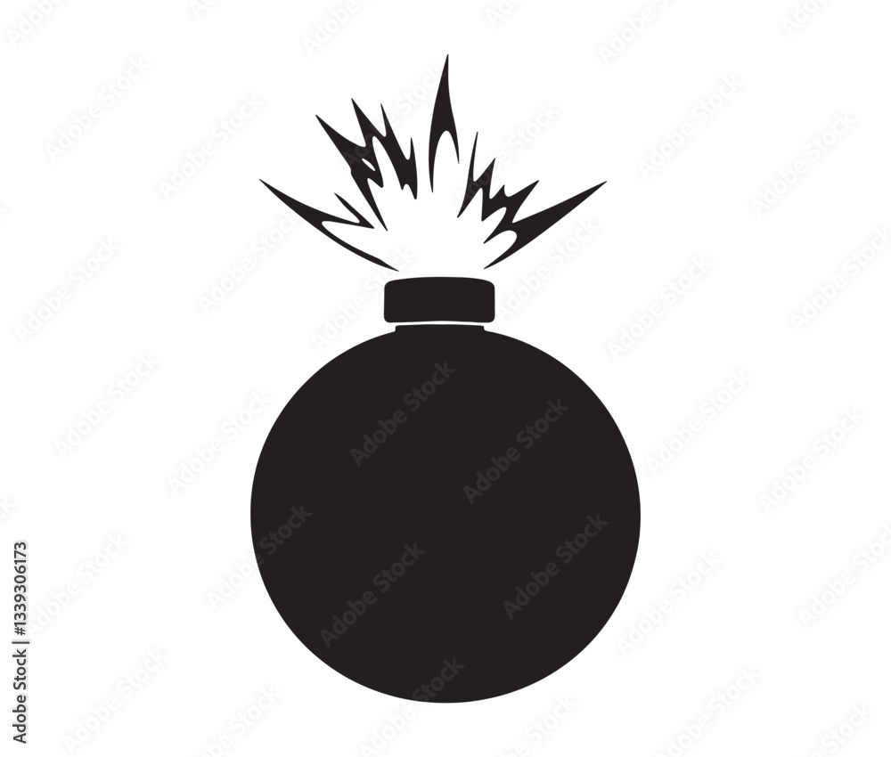 Bomb With Burning Fuse Isolated. Explosive Impact: Cartoon Bomb Icon.