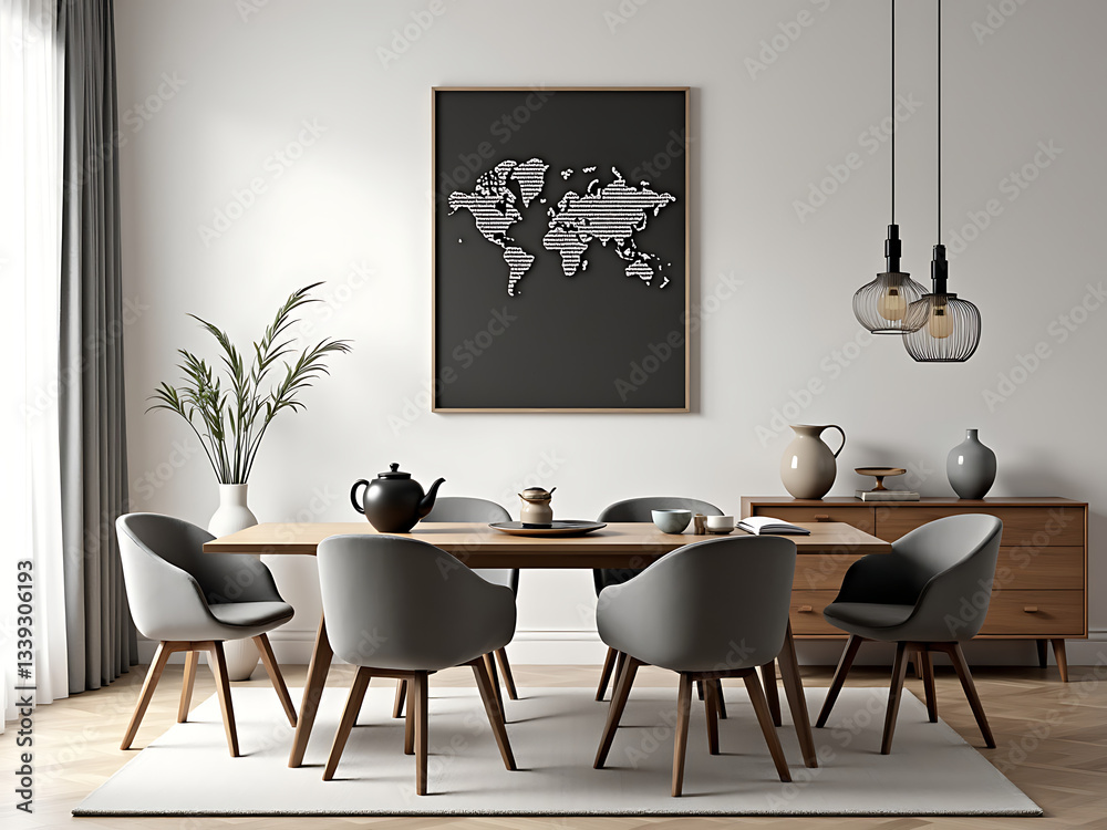 Fototapeta premium Modern Dining Room with Wooden Table and Chairs
