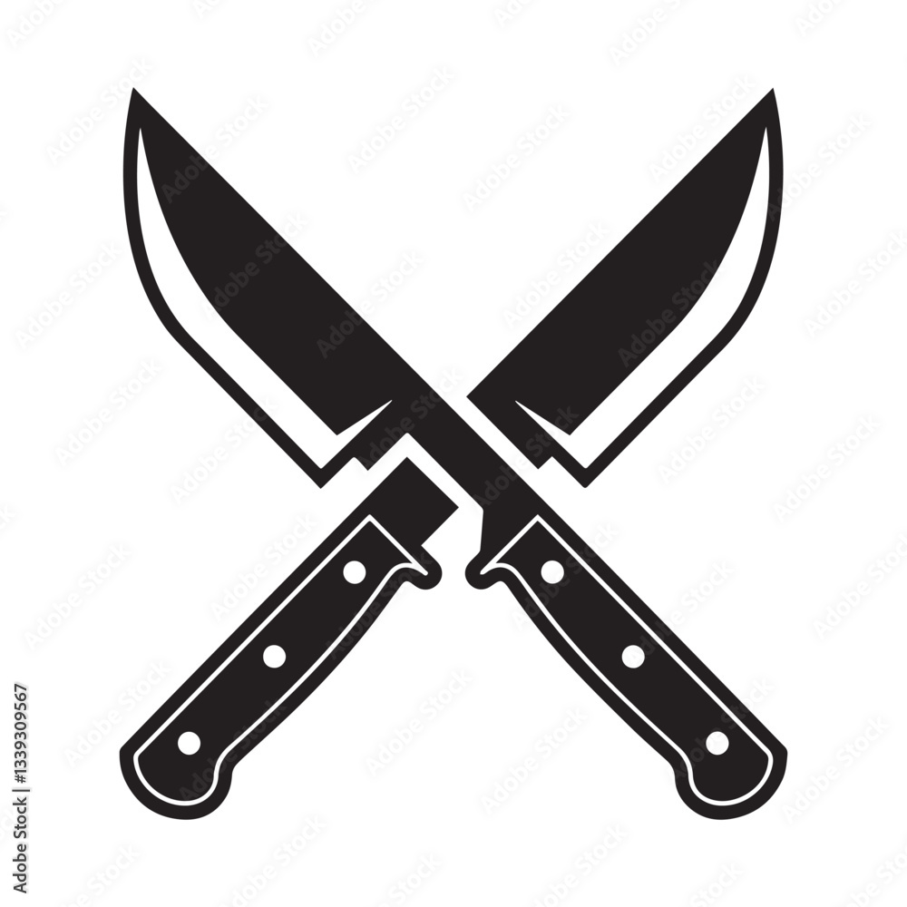 Obraz premium Crossed Knives Icon Black and White