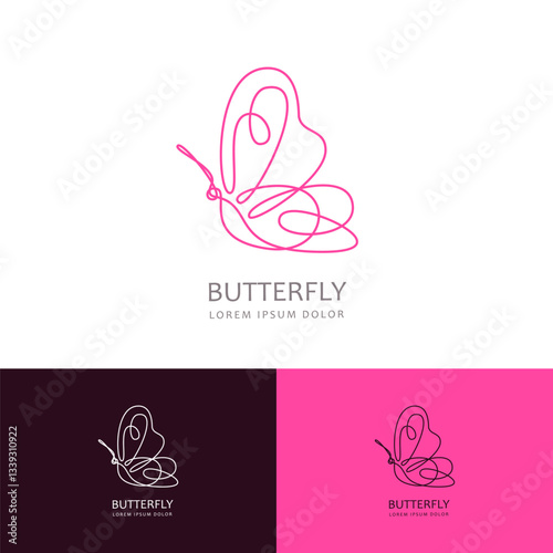 Monoline butterfly icon logo sign emblem design. Vector illustration. Concept for beauty salon, cosmetics label, jewelry