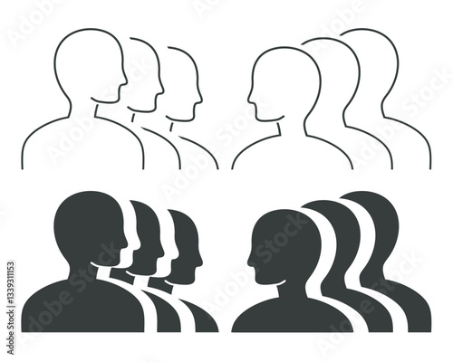 People line up, side view icon. illustration vector