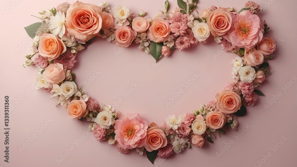 Fresh, vibrant flowers encircle a heart on a background of pastel pink. Layouts with copy space are creative. weddings, Valentine's Day, or romantic fashion trends. Generative Ai Fresh, vibrant flowers encircle a heart on a background of pastel pink. Layouts with copy space are creative. weddings, Valentine's Day, or romantic fashion trends. Generative Ai