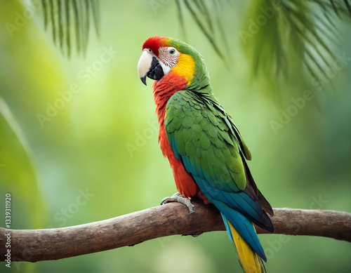 .The parrot Caccadus is sitting on a branch.